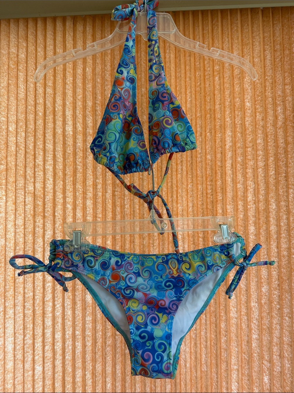 Boutique Women’s Blue Multi Swirl Halter Bikini Set Size M